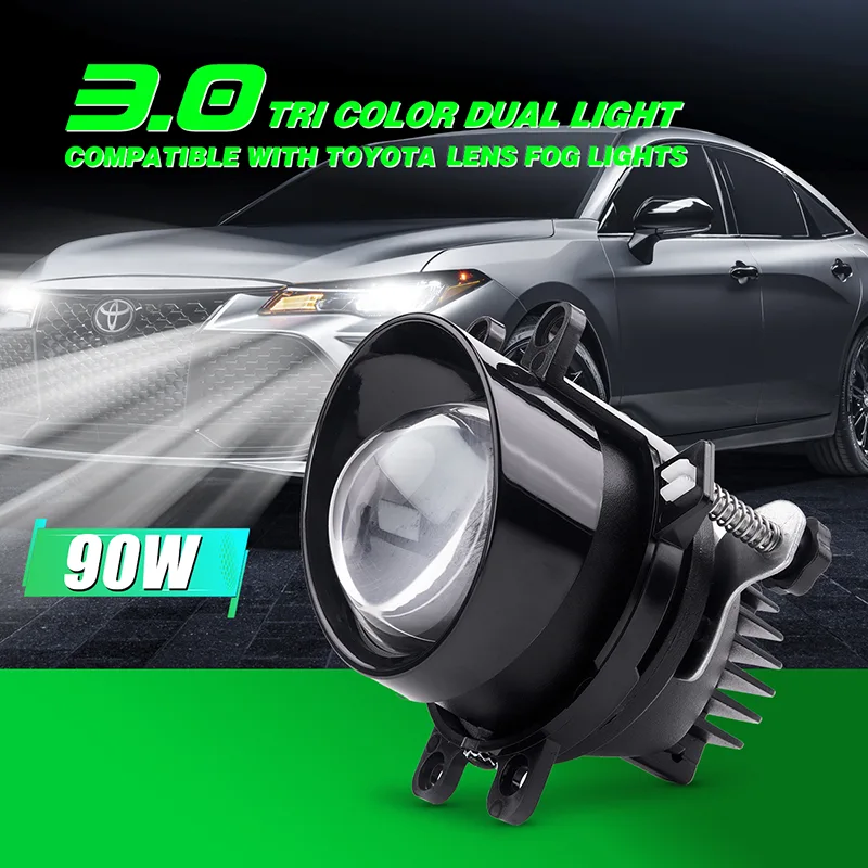 W0624X/3-inch Toyota-Spesifik Lampu Kabut Lensa Ganda Warna Tiga Warna